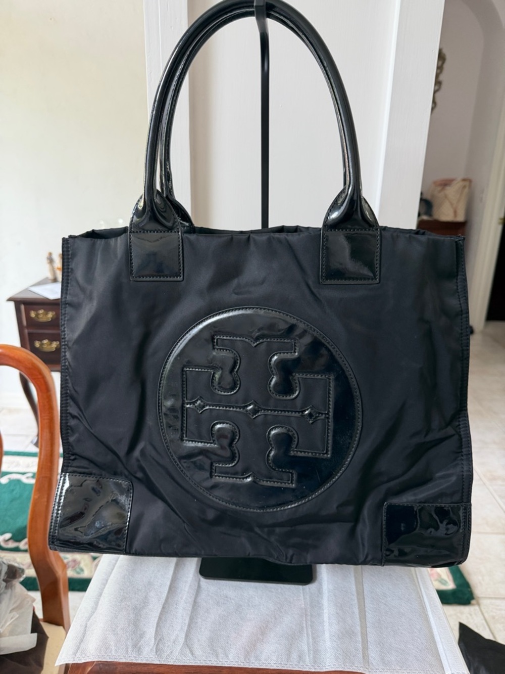 EUC Tory Burch Large Black Ella Nylon Tote